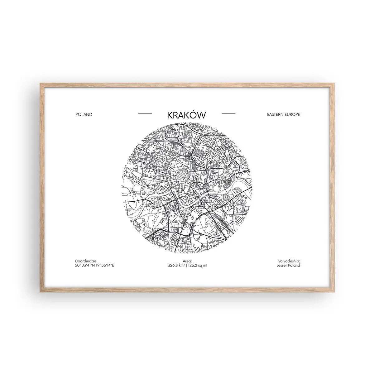 Poster în ramă de stejar deschis - Anatomia Cracoviei - 100x70 cm