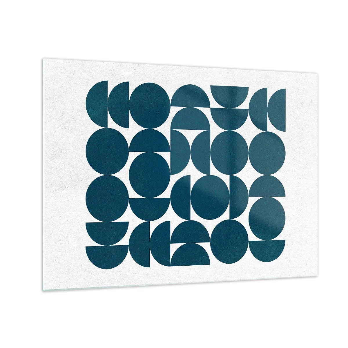 Tablou pe sticlă - O compoziție modernă realizată din cercuri și semicercuri bleumarin - 70x50cm - Cercuri și semicercuri - Decorațiune modernă pentru perete pentru living și dormitor ARTTOR