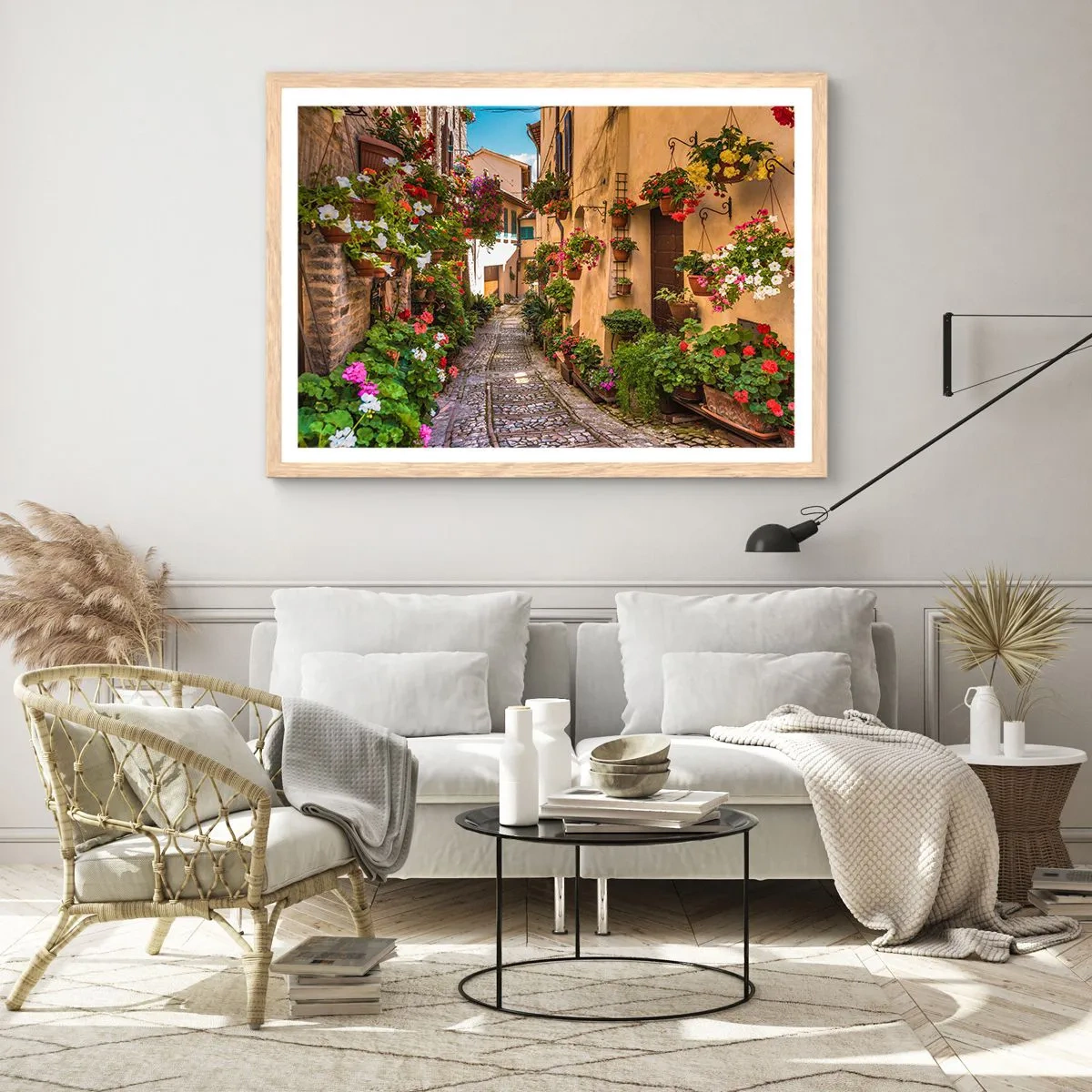 Poster în ramă de stejar deschis - Străduță italiană - 100x70 cm