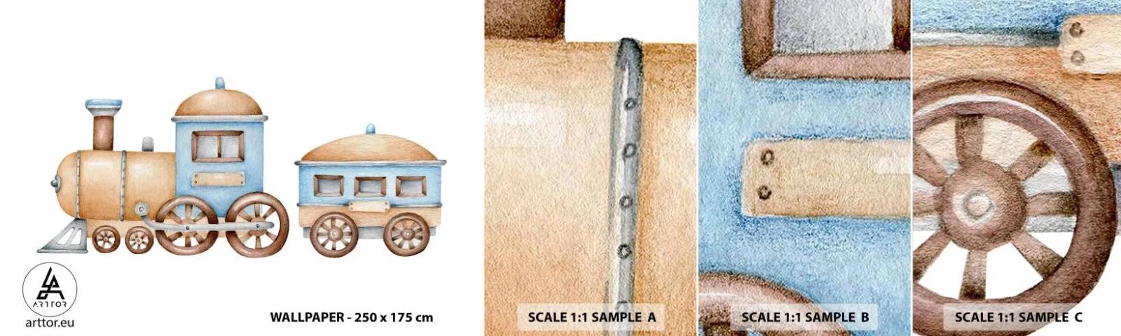 Mostră de Tapet Standard Eco - Trenulețul din copilărie - Pentru copii, Tren, Retro - 100x30 cm
