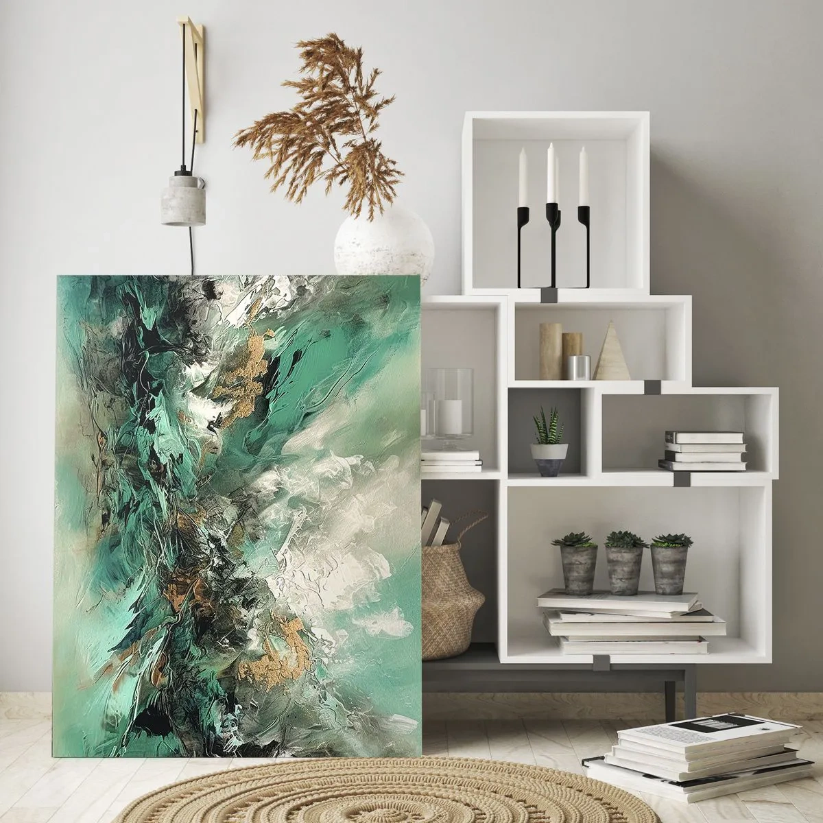 Tablou pe sticlă - Fierbere negru-smarald - 50x70 cm