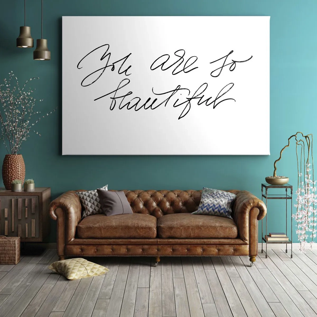 Tablou pe pânză Canvas - Inscripție alb-negru „Ești atât de frumoasă” - 70x50cm - Serios, crede-mă... - Decorațiune modernă pentru perete pentru living și dormitor ARTTOR