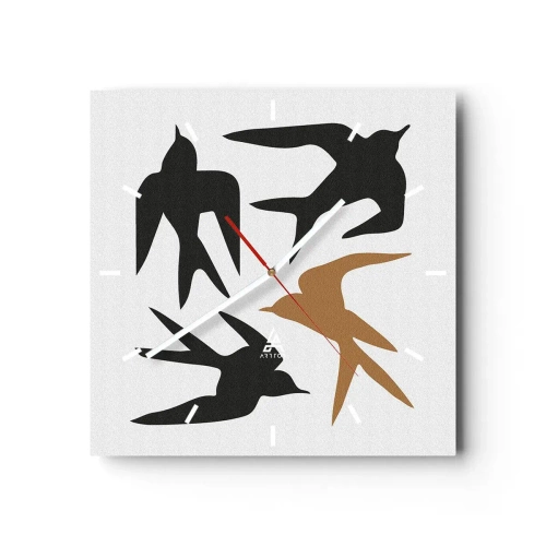 Ceas de perete - Ceas pe sticlă - Jocurile rândunelelor - 30x30 cm