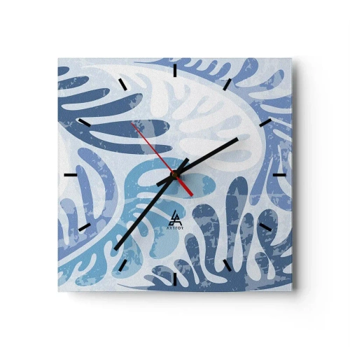 Ceas de perete - Ceas pe sticlă - Ferigi albastre - 30x30 cm