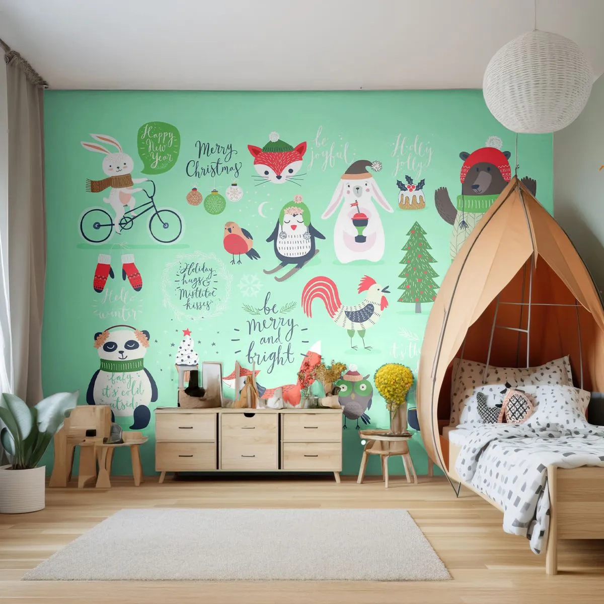Tapet Standard Eco - Să nu se termine niciodată Crăciunul! - Pentru copii, Iarnă, Animale Fericite - 200x140 cm