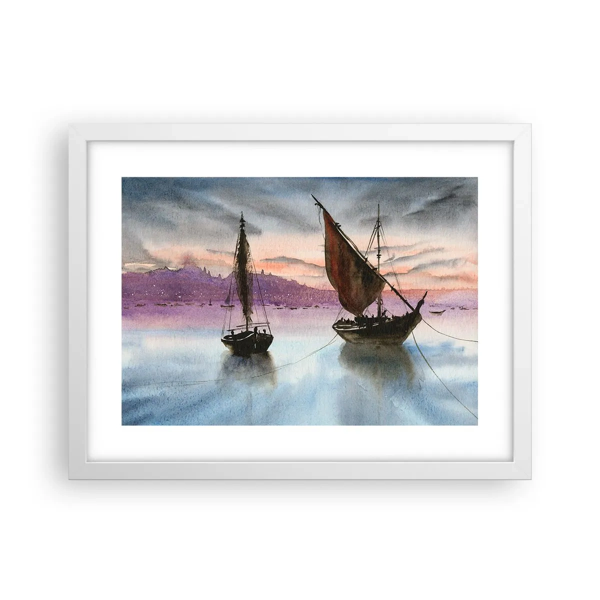 Poster în ramă albă - O seară în port - 40x30 cm