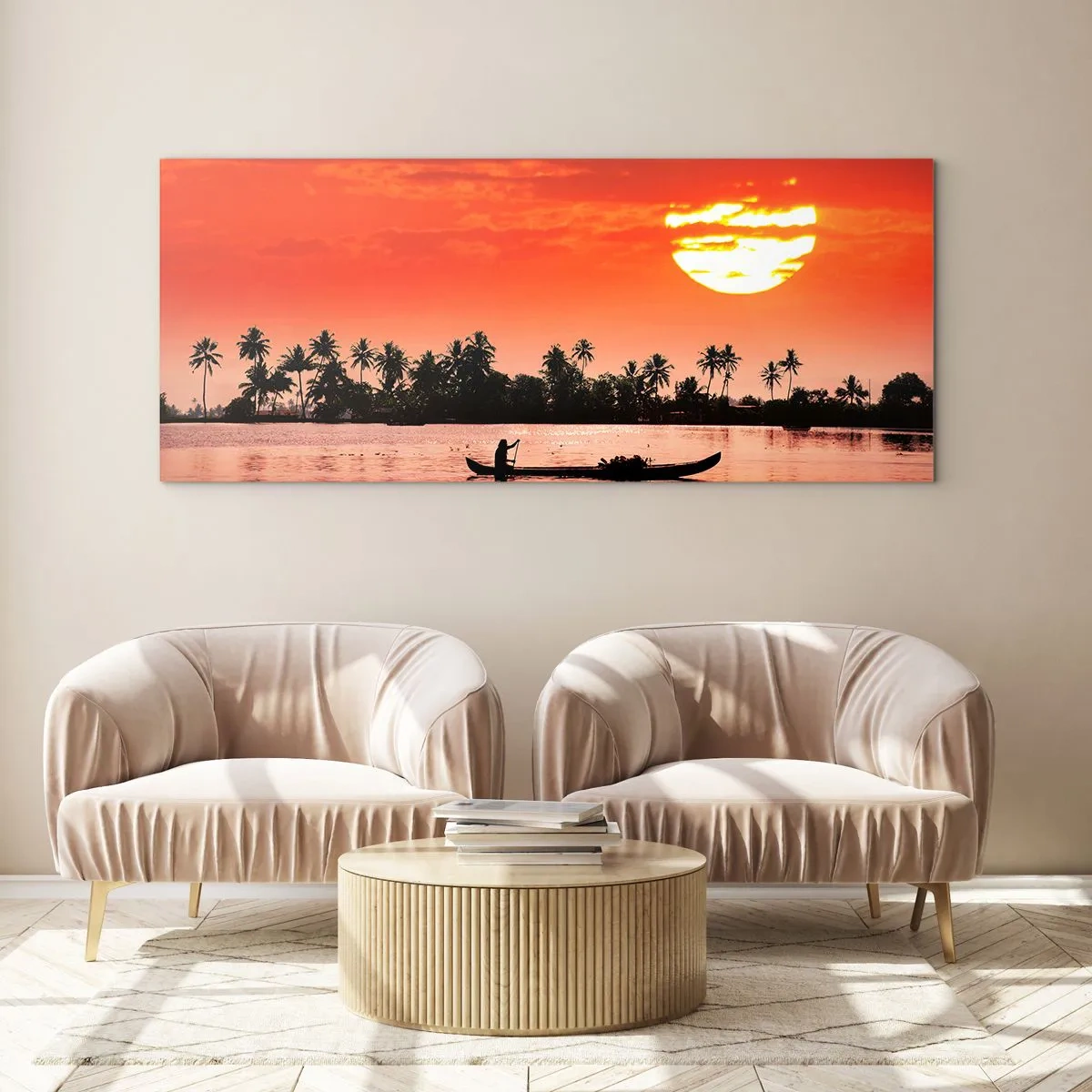 Tablou pe sticlă - Liniștea tropicelor la apus de soare - 100x40 cm