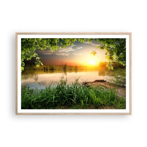 Poster în ramă de stejar deschis - Peisaj într-un cadru verde - 100x70 cm