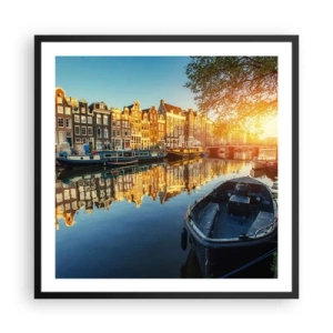 Poster în ramă neagră - Dimineața în Amsterdam - 60x60 cm