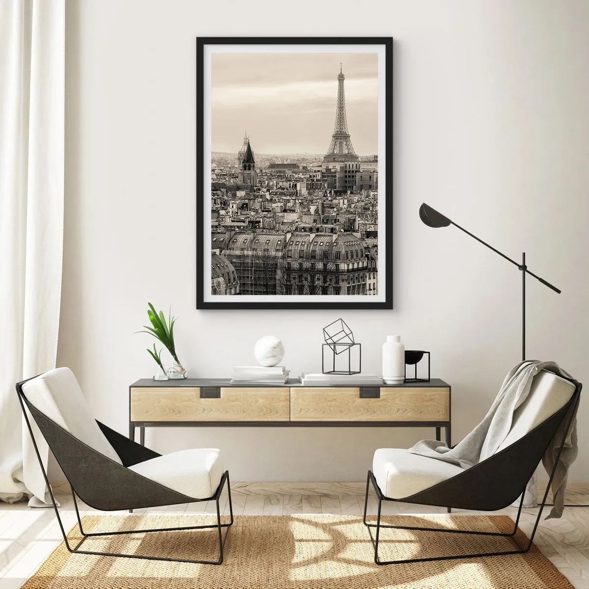 Poster în ramă neagră - Deasupra acoperișurilor Parisului - 61x91 cm