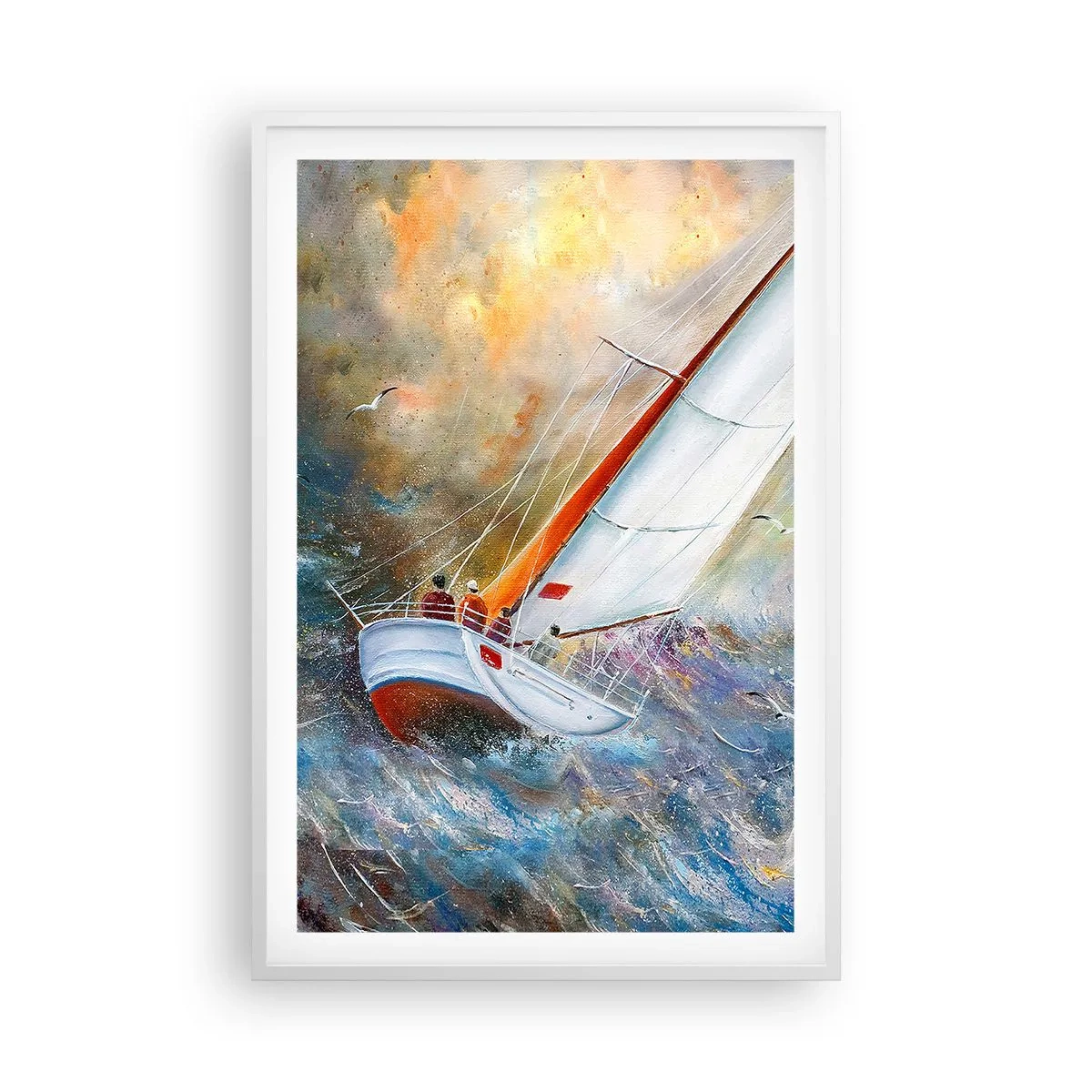 Poster în ramă albă - Alergătoare pe valuri - 61x91 cm