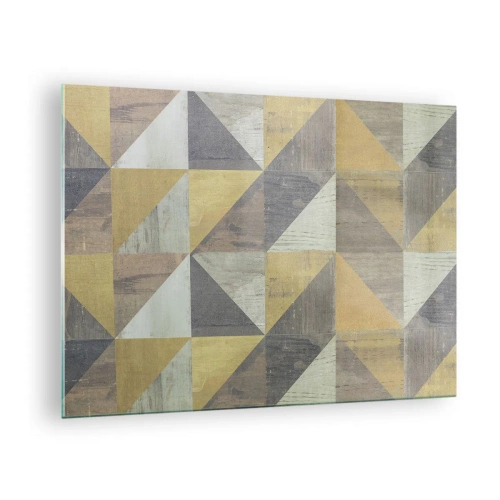 Tablou pe sticlă - Model geometric de triunghiuri în culori discrete - 70x50cm - La unghiul triunghiului - Decorațiune modernă pentru perete pentru living și dormitor ARTTOR
