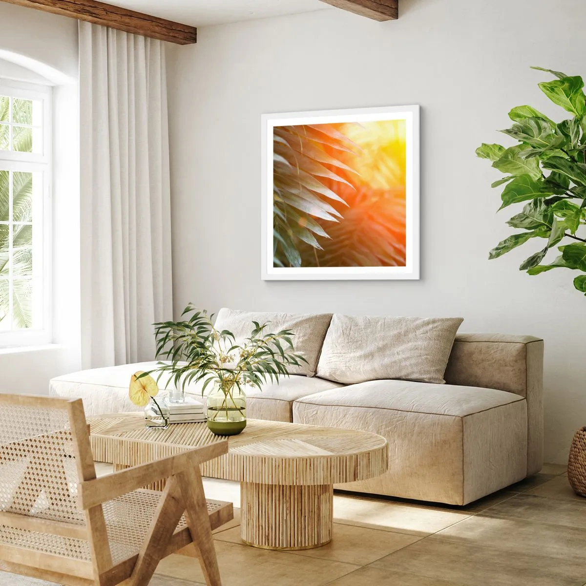 Poster în ramă albă - Dimineață în junglă - 30x30 cm