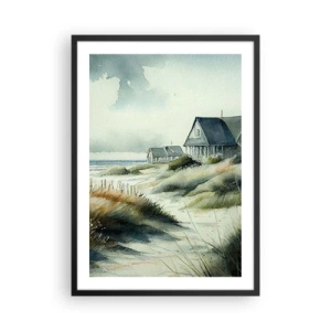 Poster în ramă neagră - Casă de plajă în acuarelă cu vedere la mare - 50x70cm - Departe de agitație - Decorațiune modernă pentru perete pentru living și dormitor ARTTOR