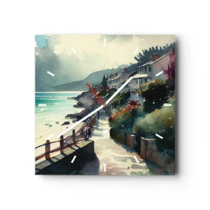 Ceas de perete - Ceas pe sticlă - Orășel mediteraneean - 40x40 cm
