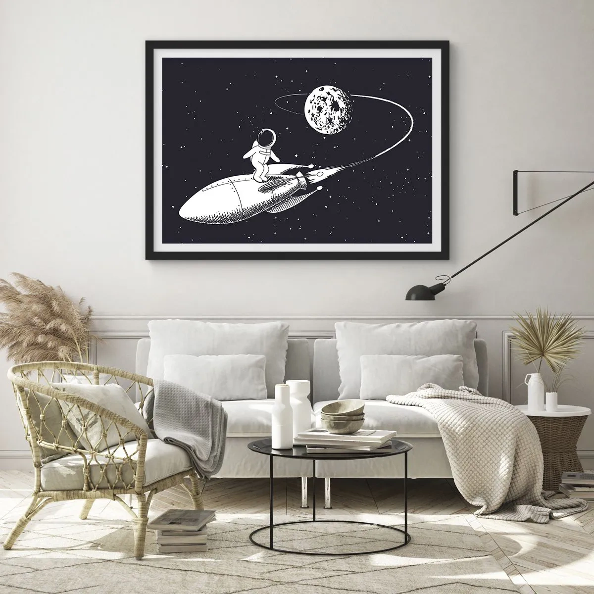 Poster în ramă neagră - Surfer spațial - 70x50 cm