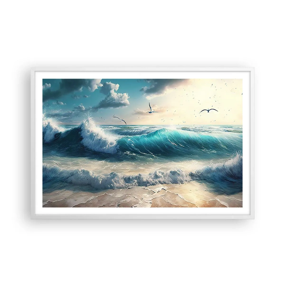 Poster în ramă albă - Sunetul valurilor doar pentru tine - 91x61 cm