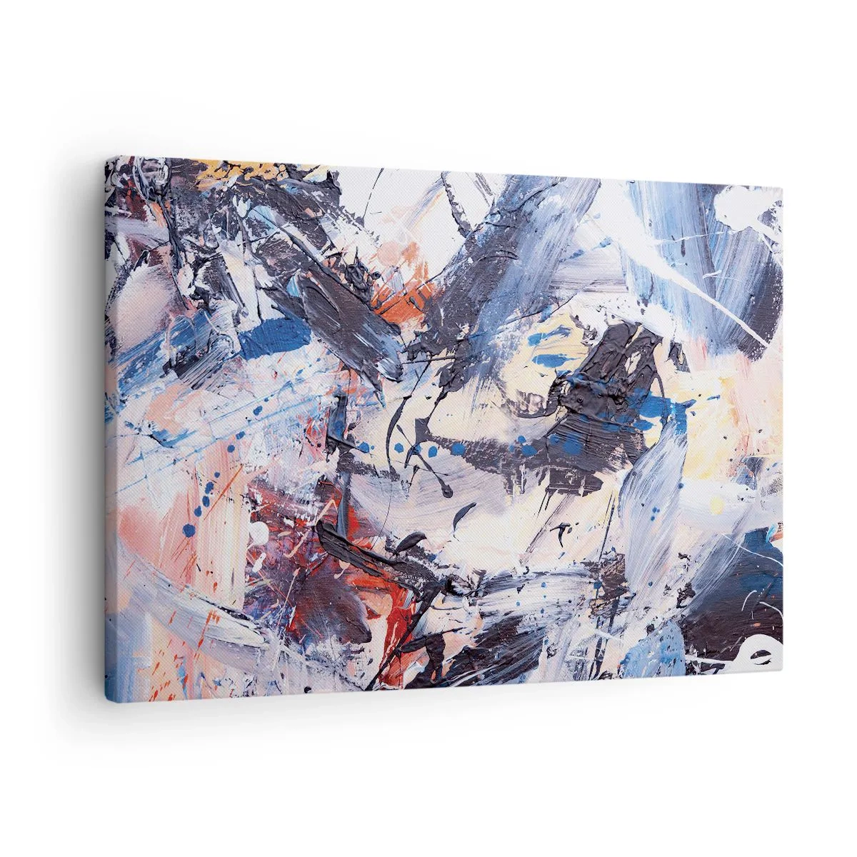 Tablou pe pânză Canvas - Abstracție cu tușe dinamice de pensulă în albastru și roșu. - 70x50cm - Dansul nebun al abstracției - Decorațiune modernă pentru perete pentru living și dormitor ARTTOR