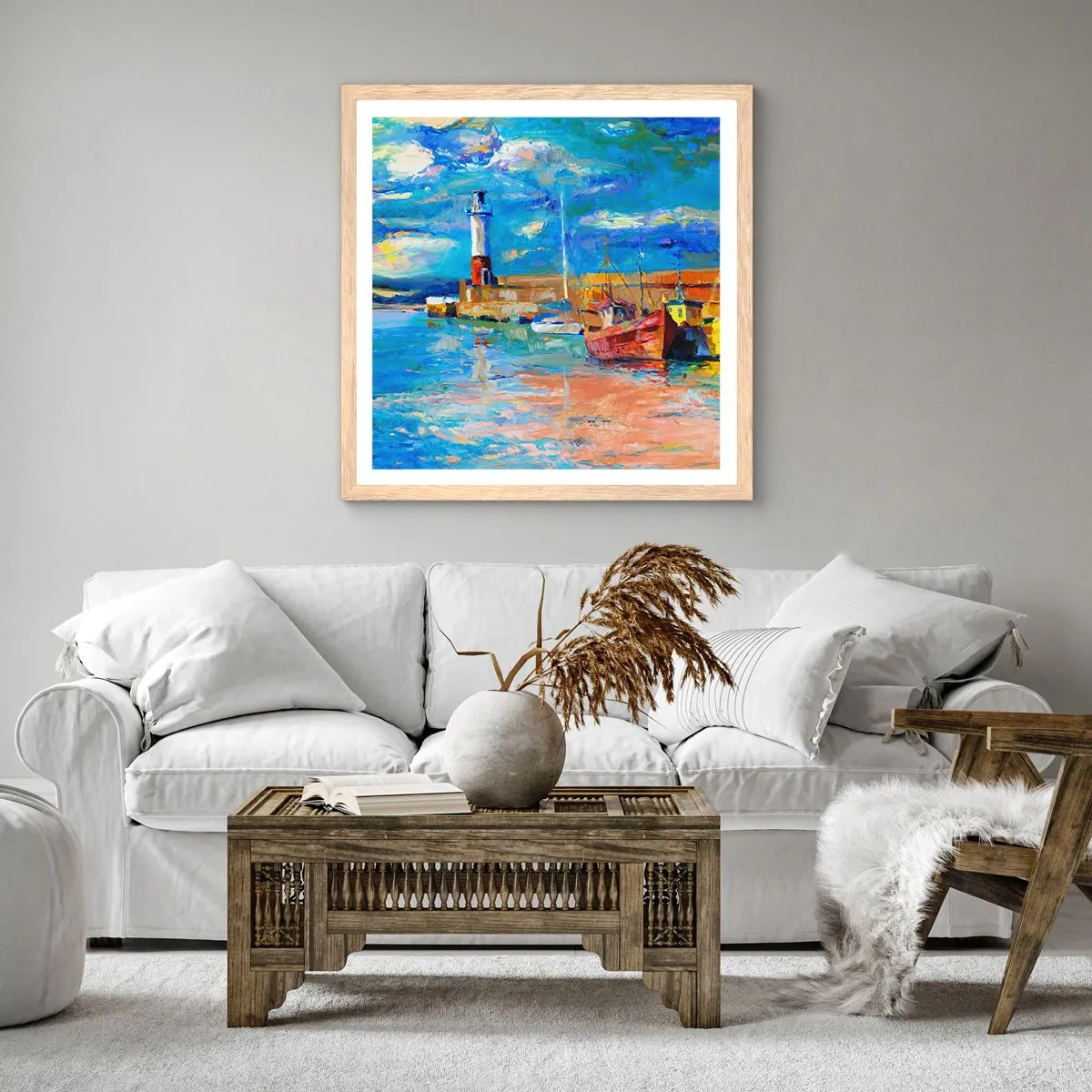 Poster în ramă de stejar deschis - După-amiază în golful de curcubeu - 30x30 cm