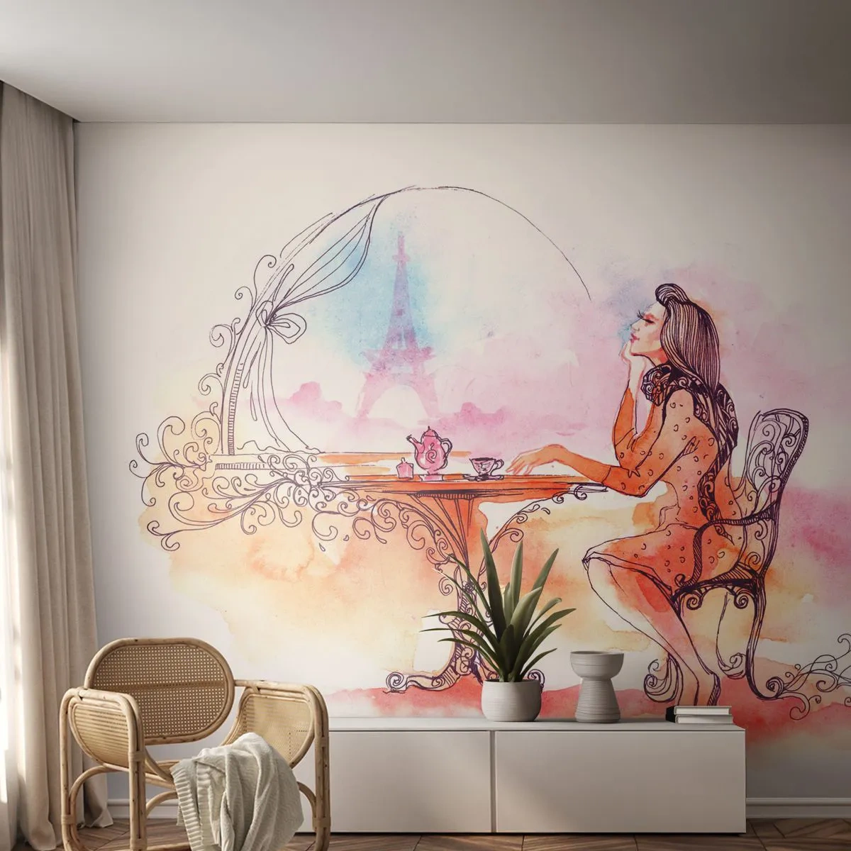 Tapet Autoadeziv Deluxe Sticker - Șic parizian - Paris, Femeie, turnul Eiffel - 250x175 cm