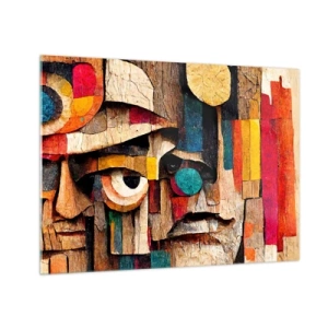 Tablou pe sticlă - Fețe geometrice colorate într-un stil abstract - 70x50cm - Te văd... - Decorațiune modernă pentru perete pentru living și dormitor ARTTOR