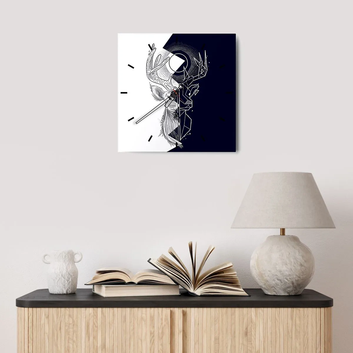 Ceas de perete - Ceas pe sticlă - Lupta și unitatea contrariilor - 30x30 cm