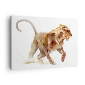 Tablou pe pânză Canvas - O leoaică alergătoare într-o interpretare artistică - 70x50cm - Harul sălbatic - Decorațiune modernă pentru perete pentru living și dormitor ARTTOR