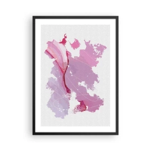 Poster în ramă neagră - Hartă abstractă în nuanțe de roz și violet - 50x70cm - Harta unei lumi roz - Decorațiune modernă pentru perete pentru living și dormitor ARTTOR