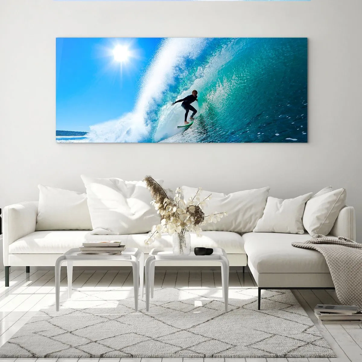 Tablou pe sticlă - Prin marele albastru - 100x40 cm