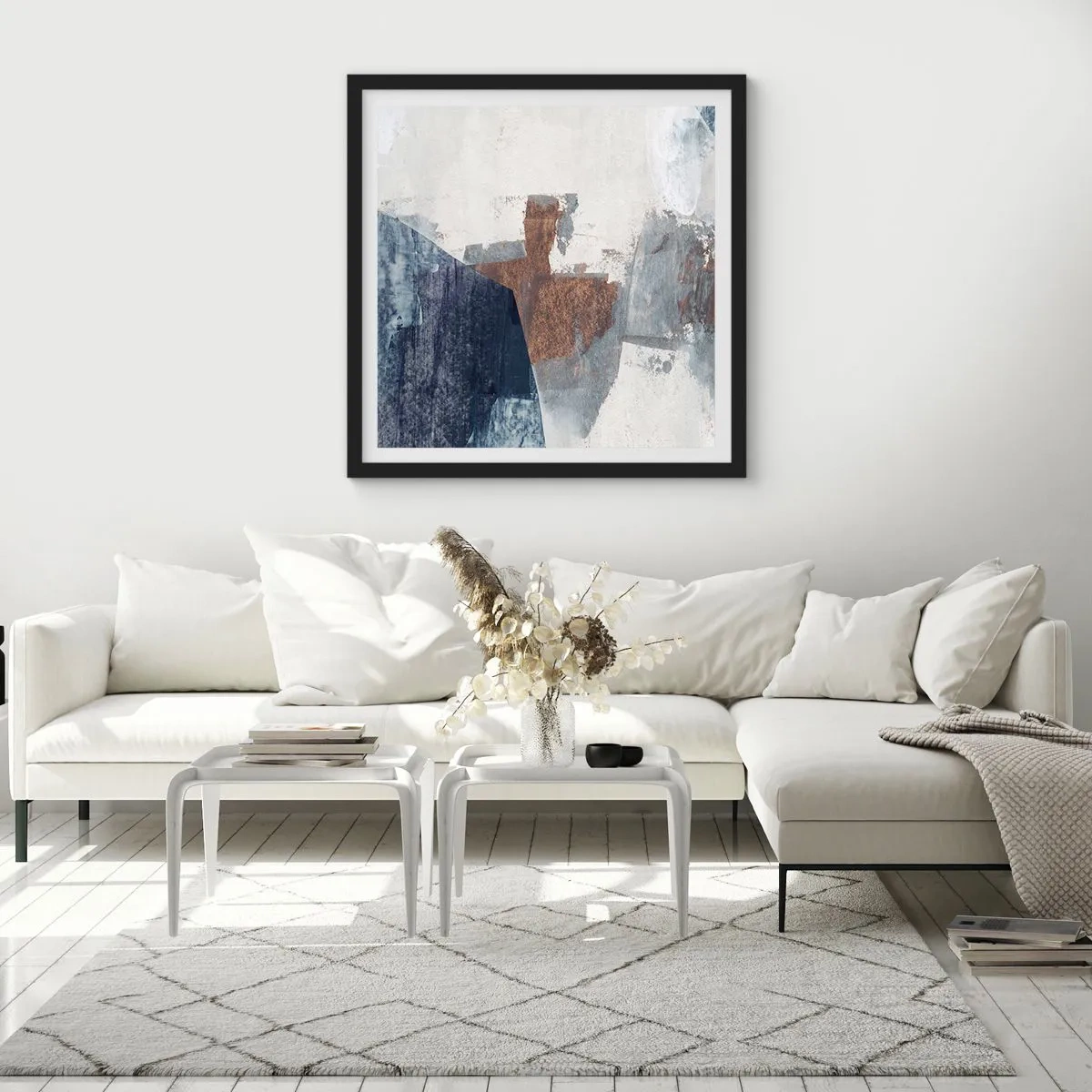 Poster în ramă neagră - Forme albastre-maronii - 60x60 cm