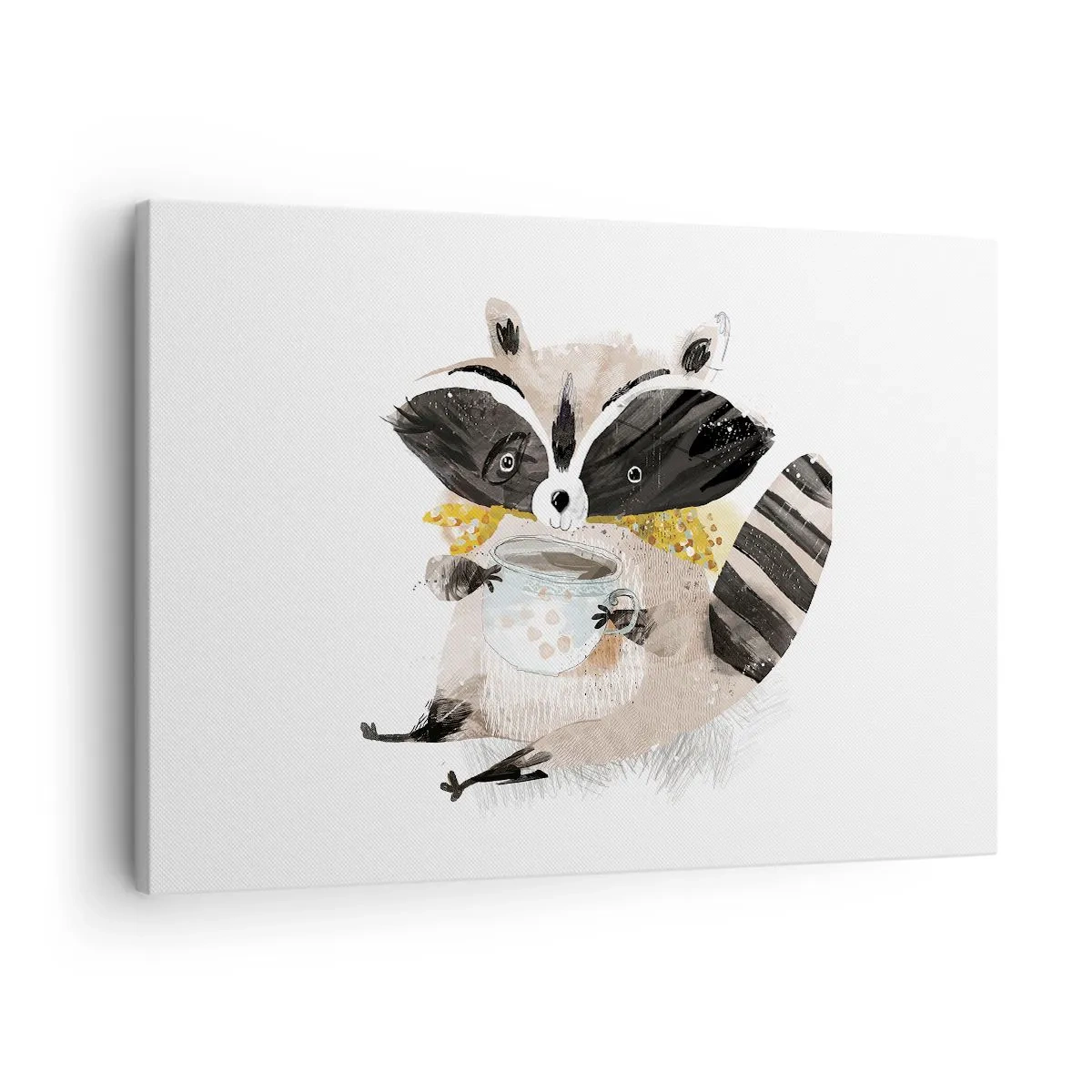 Tablou pe pânză Canvas - Raton adorabil care ține o cană în culori pastelate - 70x50cm - Prietenul meu ratonul - Decorațiune modernă pentru perete pentru living și dormitor ARTTOR