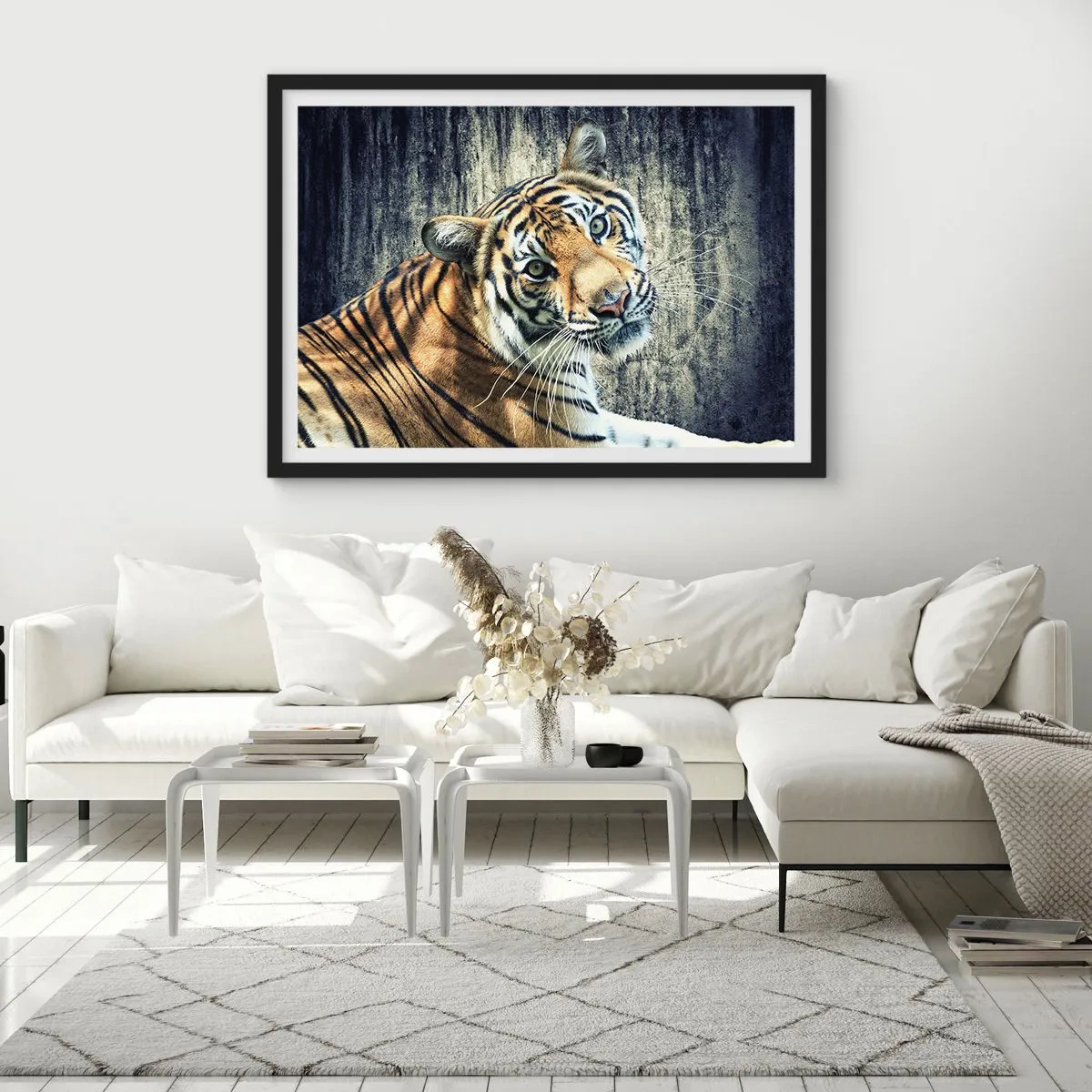 Poster în ramă neagră - Portret în fluxuri de lumină - 70x50 cm
