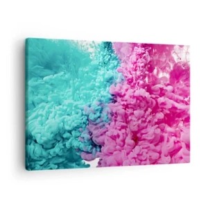 Tablou pe pânză Canvas - Valuri colorate de turcoaz și roz într-o formă abstractă - 70x50cm - O ciocnire decisivă - Decorațiune modernă pentru perete pentru living și dormitor ARTTOR