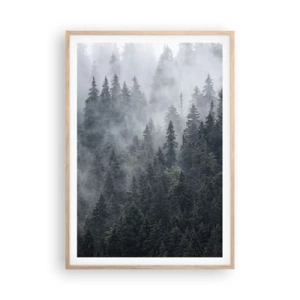 Poster în ramă de stejar deschis - Zori de pădure - 70x100 cm