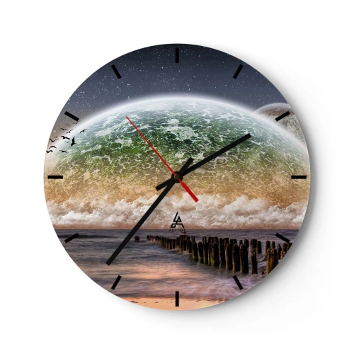 Ceas de perete - Ceas pe sticlă - Peisaj cu un glob și o mare calmă - 30x30cm - Și lumea a ieșit din apă - Decorațiune modernă pentru perete pentru living, bucătărie și dormitor ARTTOR