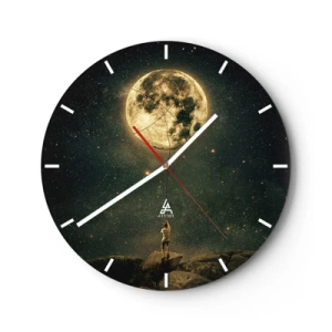 Ceas de perete - Ceas pe sticlă - O persoană pe o stâncă observând luna pe un cer înstelat - 30x30cm - Cel care a furat Luna - Decorațiune modernă pentru perete pentru living, bucătărie și dormitor ARTTOR