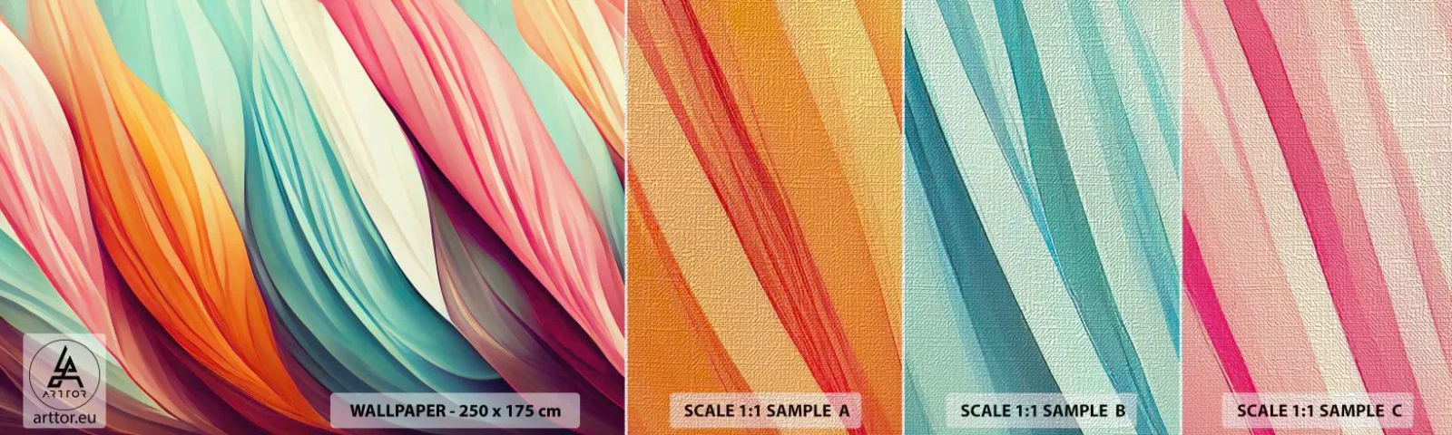 Mostră tapet Premium Canvas - Țesătură de curcubeu - Pastel, Linii, Abstracția - 100x30 cm