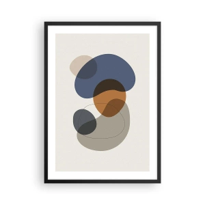 Poster în ramă neagră - Forme abstracte în nuanțe de albastru, maro și gri - 50x70cm - Picături de culoare - Decorațiune modernă pentru perete pentru living și dormitor ARTTOR