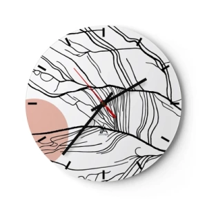 Ceas de perete - Ceas pe sticlă - Linii negre artistice asemănătoare cu crenguțe pe un fundal alb - 30x30cm - Într-o rețea de crengi - Decorațiune modernă pentru perete pentru living, bucătărie și dormitor ARTTOR