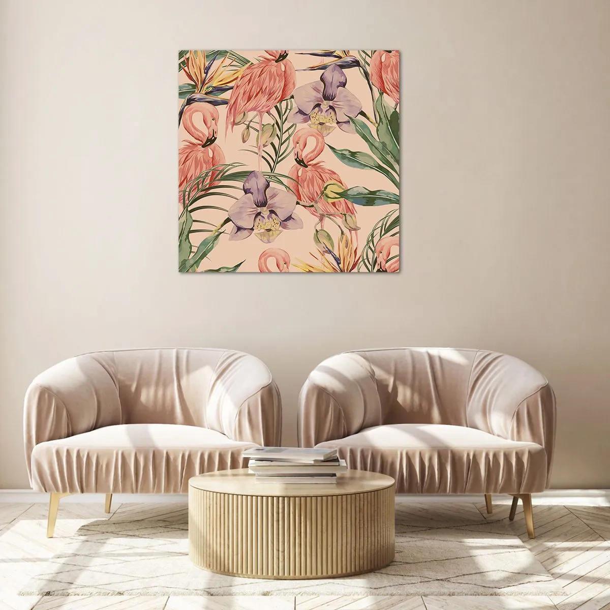 Tablou pe sticlă - Balet floral roz - 30x30 cm