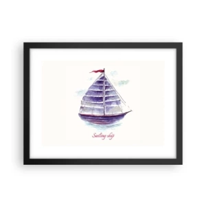 Poster în ramă neagră - Pânze pline și apă calmă - 40x30 cm