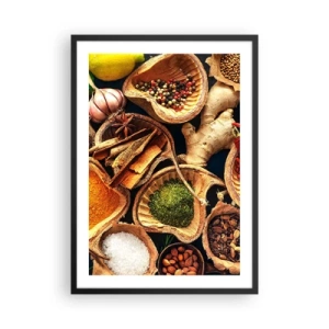 Poster în ramă neagră - Prim-plan al condimentelor în recipiente naturale - 50x70cm - Ia ce vrei - Decorațiune modernă pentru perete pentru living și dormitor ARTTOR