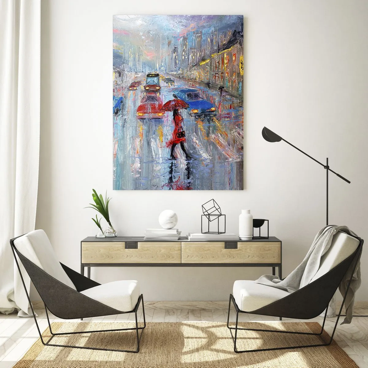 Tablou pe sticlă - O după-amiază ploioasă în oraș - 50x70 cm