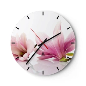 Ceas de perete - Ceas pe sticlă - Magnolii roz pe fundal alb într-o compoziție subtilă - 30x30cm - Delicate ca o adiere de primăvară - Decorațiune modernă pentru perete pentru living, bucătărie și dormitor ARTTOR