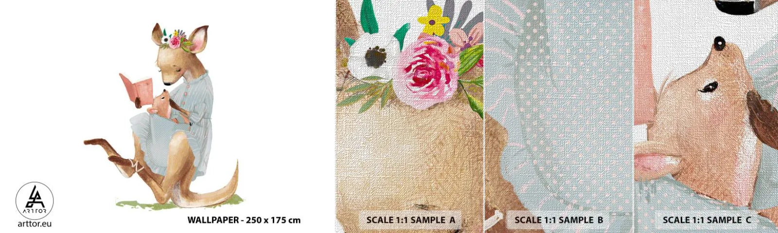 Mostră tapet Premium Canvas - Citește-mi, mamă - Pentru copii, Cangur, Mama Cu Copil - 100x30 cm