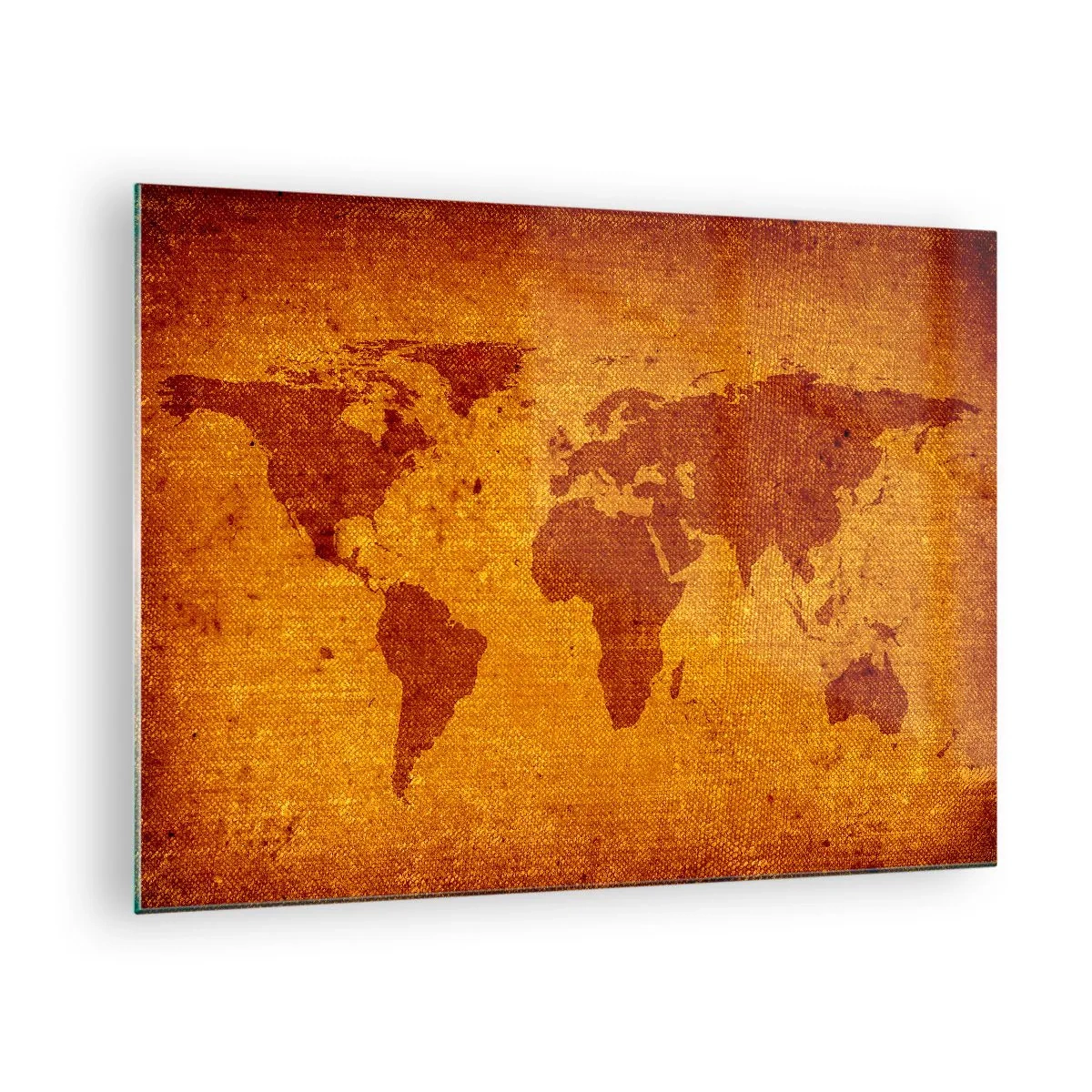 Tablou pe sticlă - O hartă a lumii în culori calde, în tonuri sepia - 70x50cm - Invitație la o călătorie - Decorațiune modernă pentru perete pentru living și dormitor ARTTOR