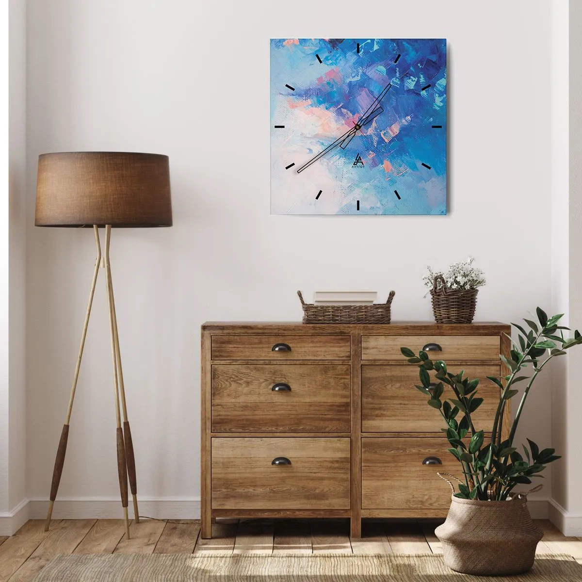 Ceas de perete - Ceas pe sticlă - Abstracție de iarnă - 30x30 cm