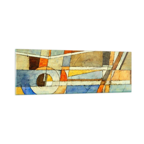 Tablou pe sticlă - Cubismul în construcție - 90x30 cm