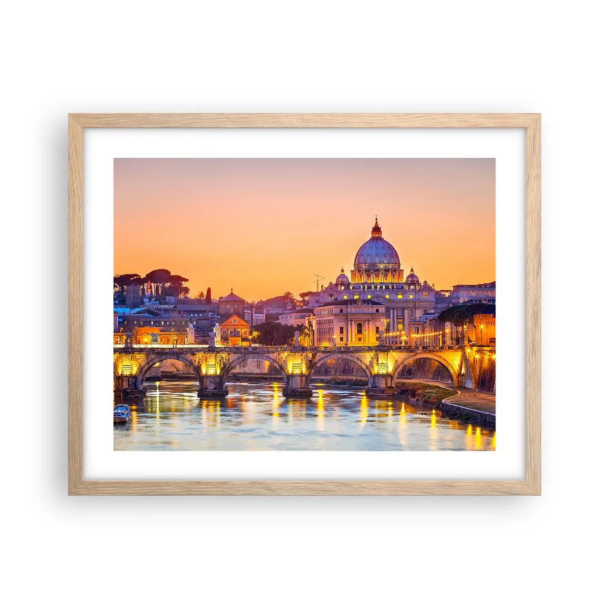 Poster în ramă de stejar deschis - Amurg deasupra Orașului Etern - 50x40 cm