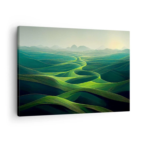 Tablou pe pânză Canvas - Dealuri verzi cu poteci line - 70x50cm - În văi verzi - Decorațiune modernă pentru perete pentru living și dormitor ARTTOR